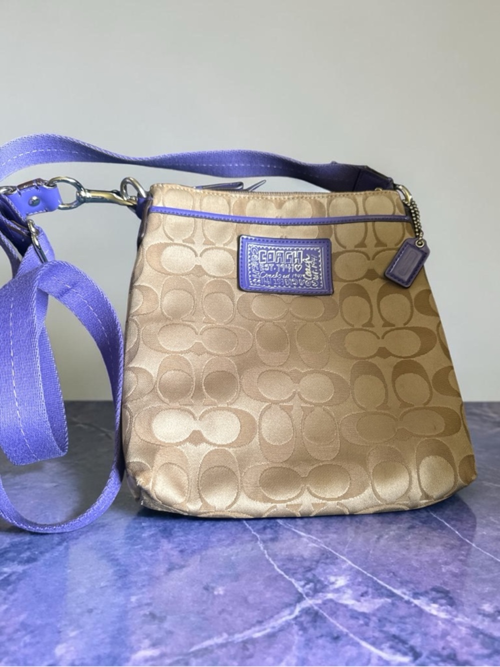 Coach Poppy Signature C Crossbody - Khaki/Purple